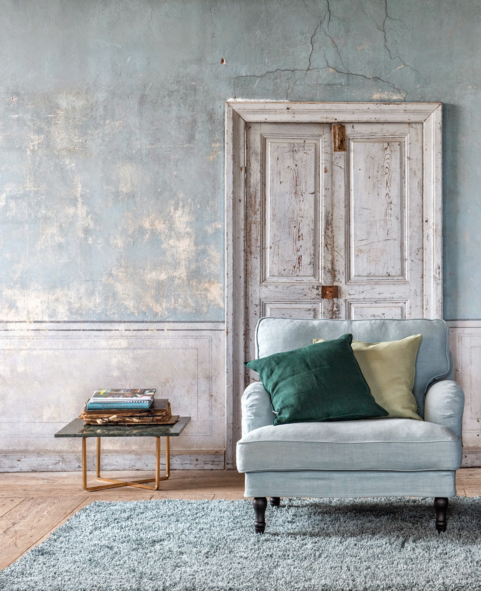 besk armchair cover blue rough luxe style